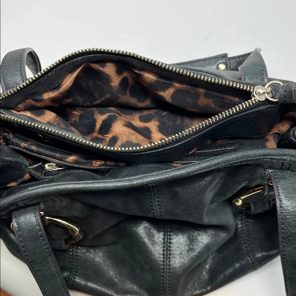 B. Makowsky Black Distressed Leather Shoulder Bag